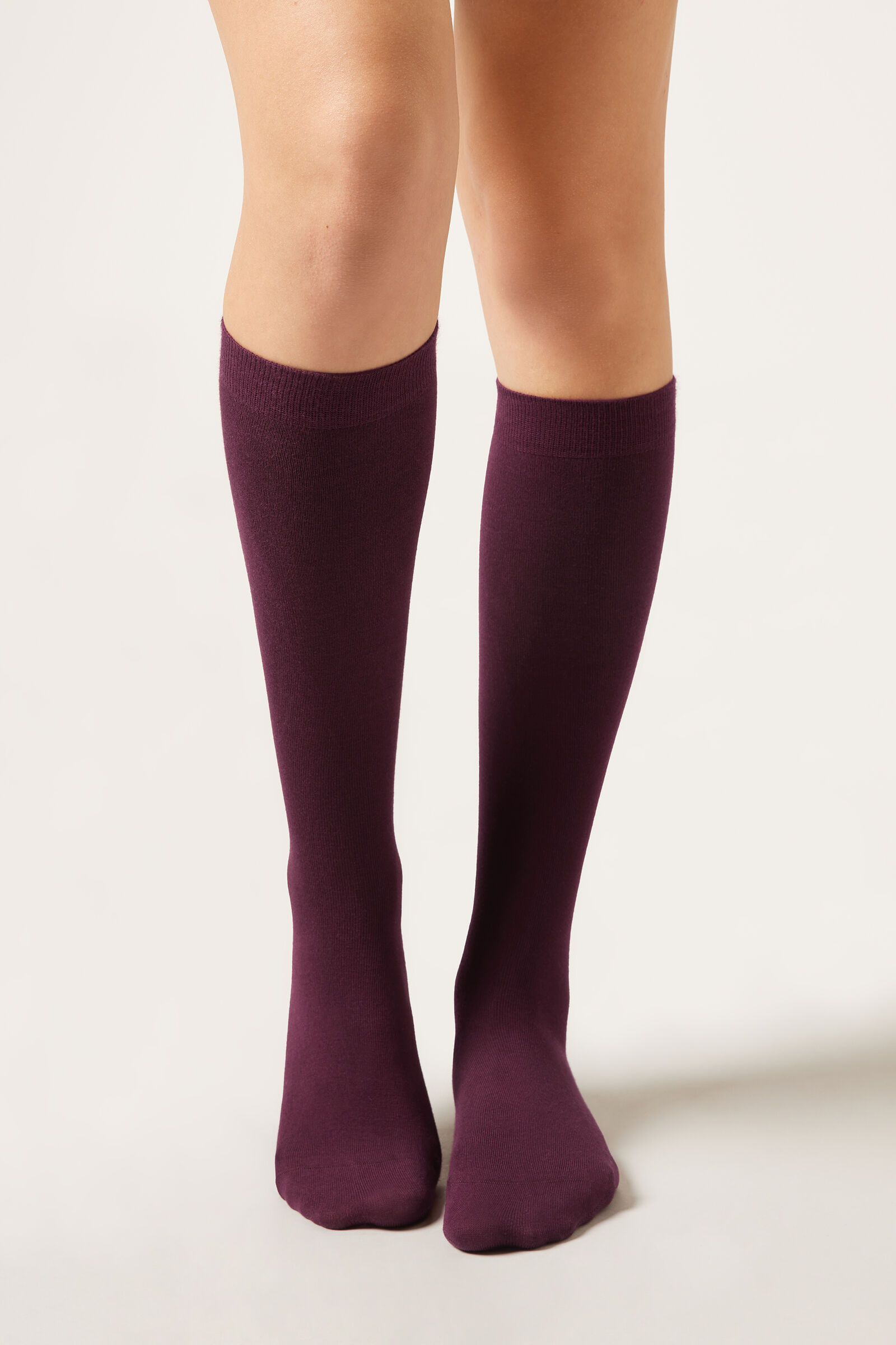 meia alta em algodão acetinado - bordô