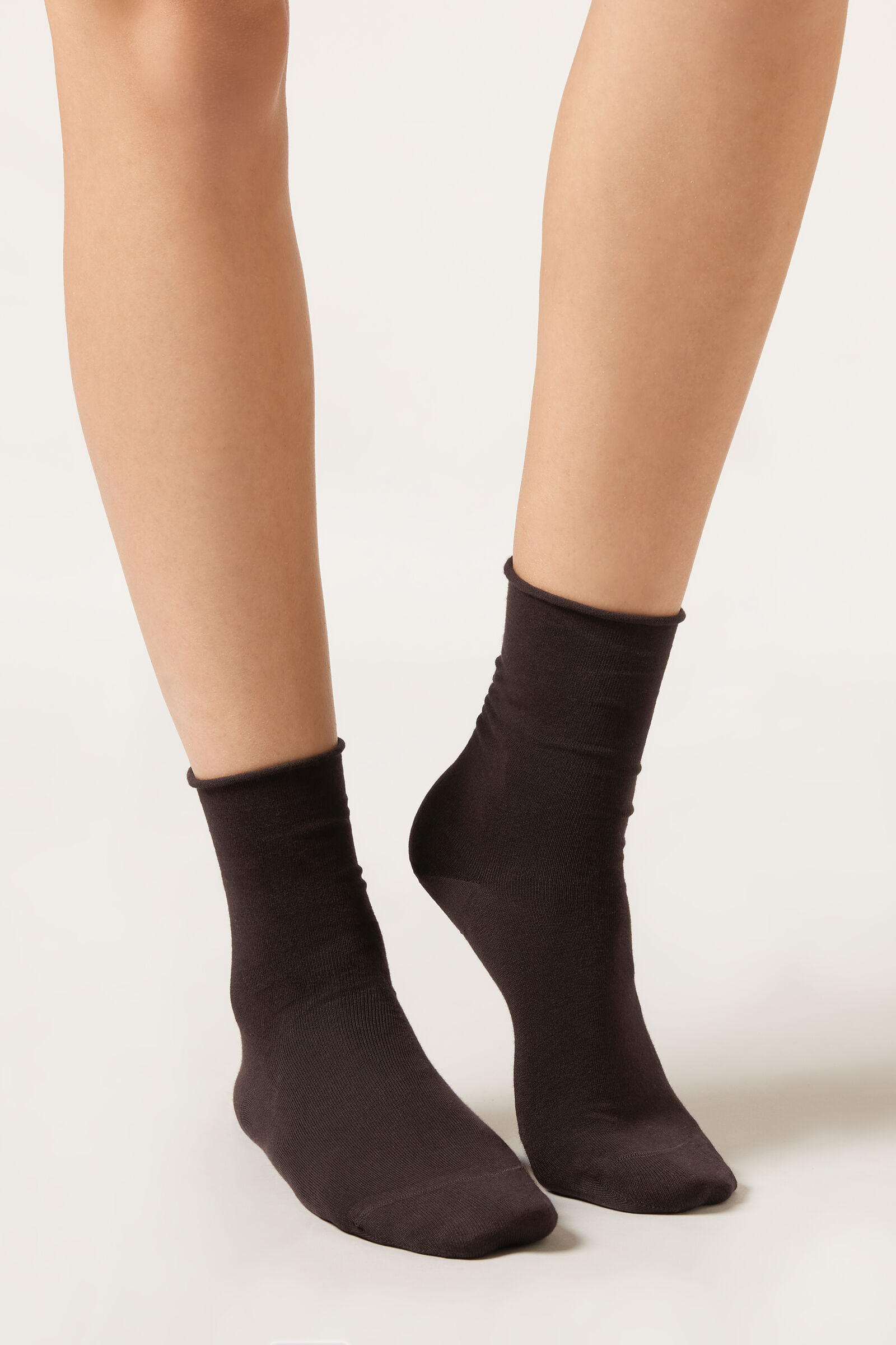 meia curta em algodão sem elástico - marrom