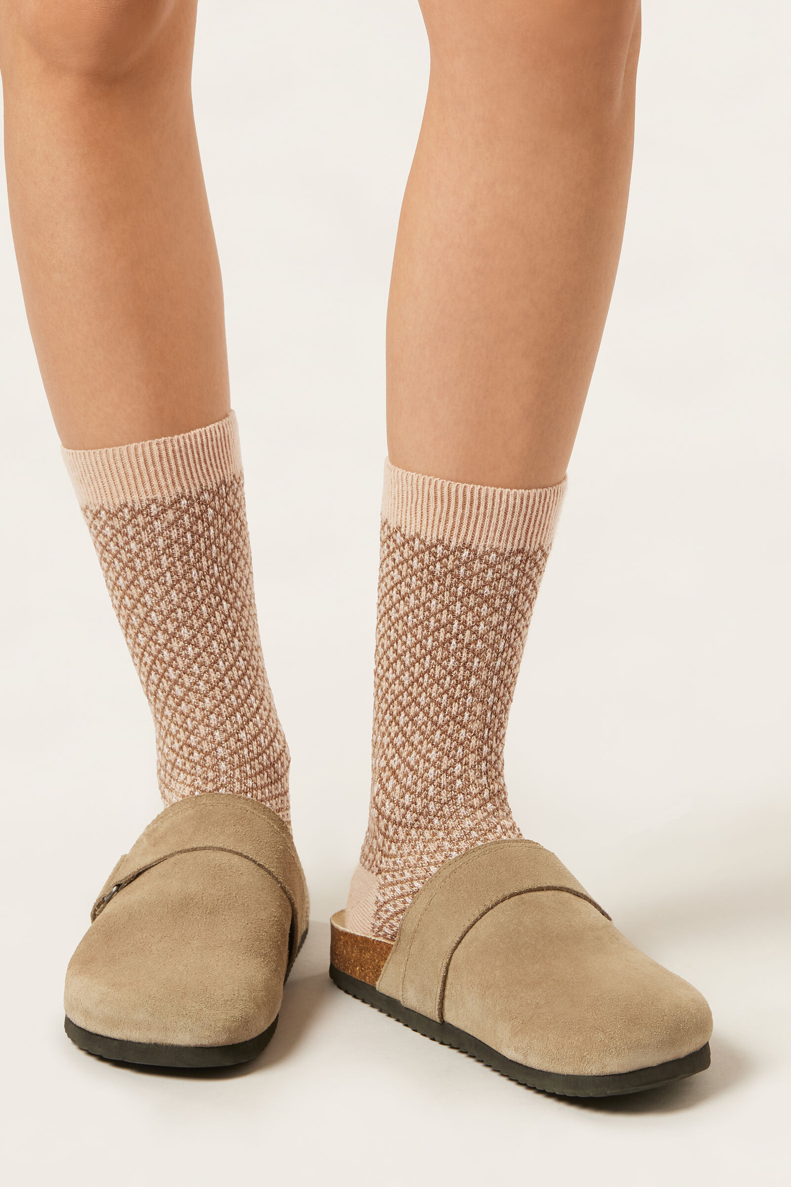 meia curta com glitter em lã e cashmere - rosa