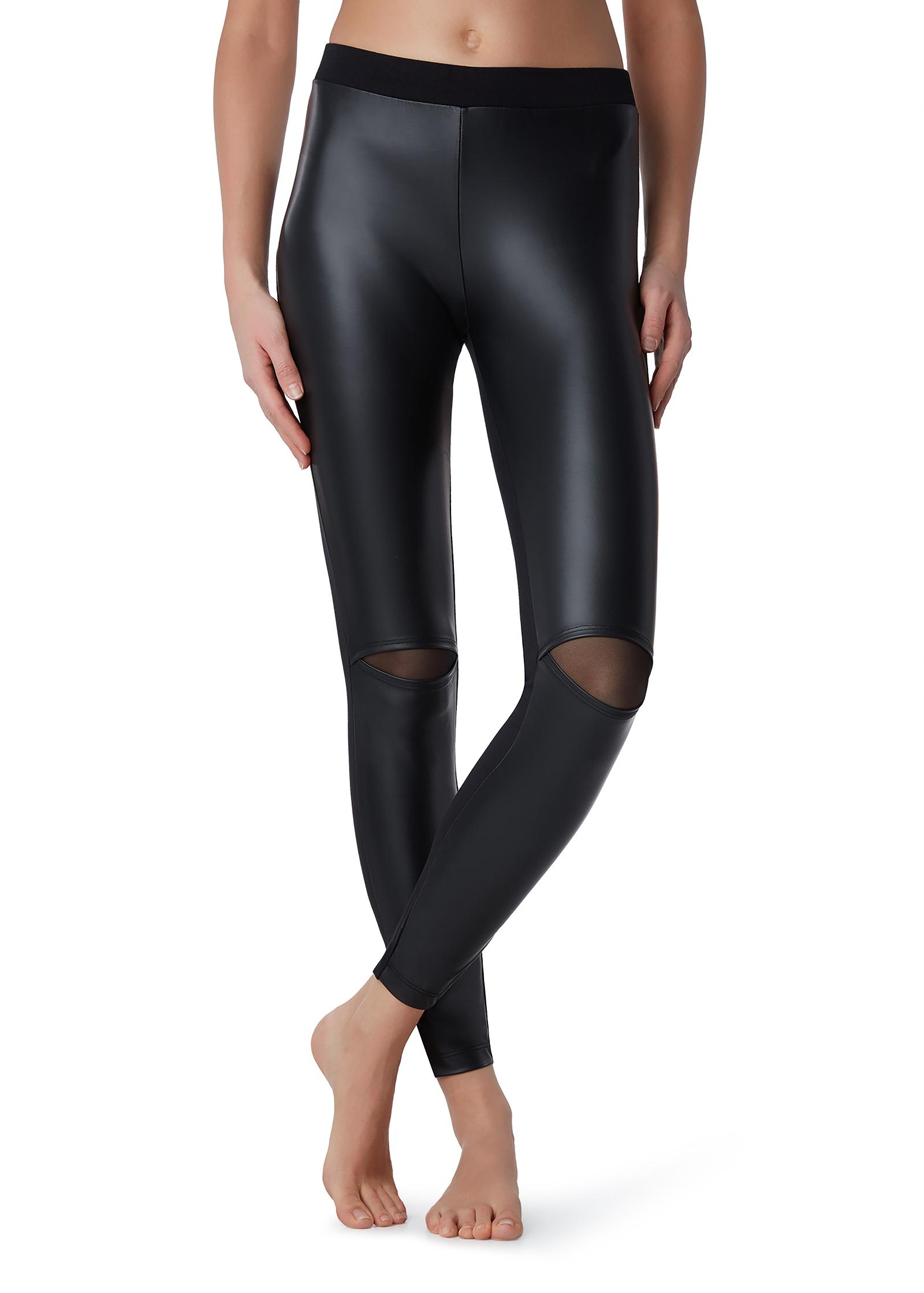 legging efeito couro - preto